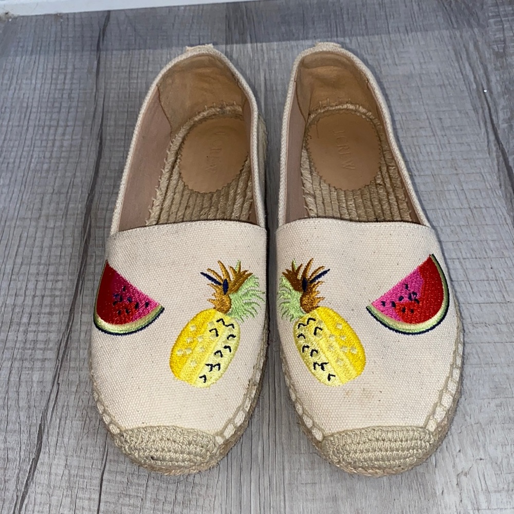 J Crew Canvas Embroidered Fruit Espadrille Flats!